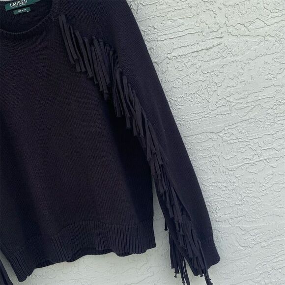 Lauren Ralph Lauren Women's Black Fringe Pullover Sweater Size M - Picture 8 of 13